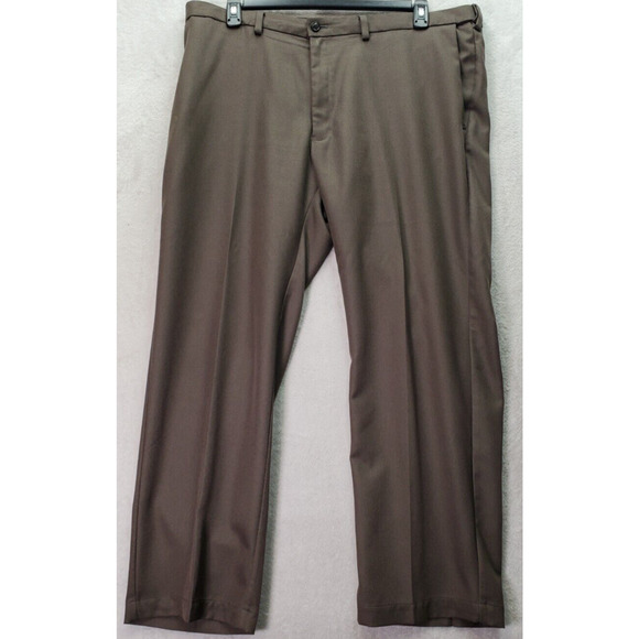Haggar Dress Pants Men's Size 40 Brown Polyester Slash Pockets Expandable Waist - Picture 1 of 10